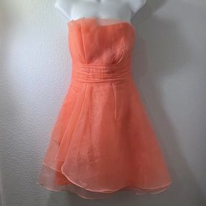 David's Bridal Strapless Coral Formal Dress